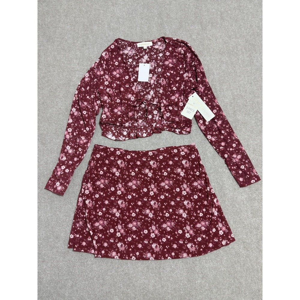 Madden Girl Skirt Top Set Womens XL Floral 2 Piece Long Sleeve Outfit New
